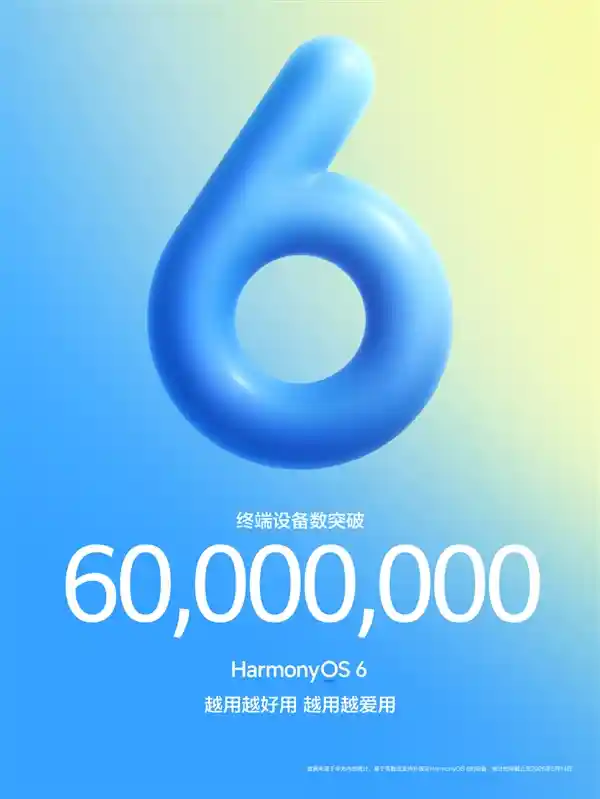 鸿蒙6狂飙突进！终端设备破6000万大关，全球移动操作系统三足鼎立格局正式成型
